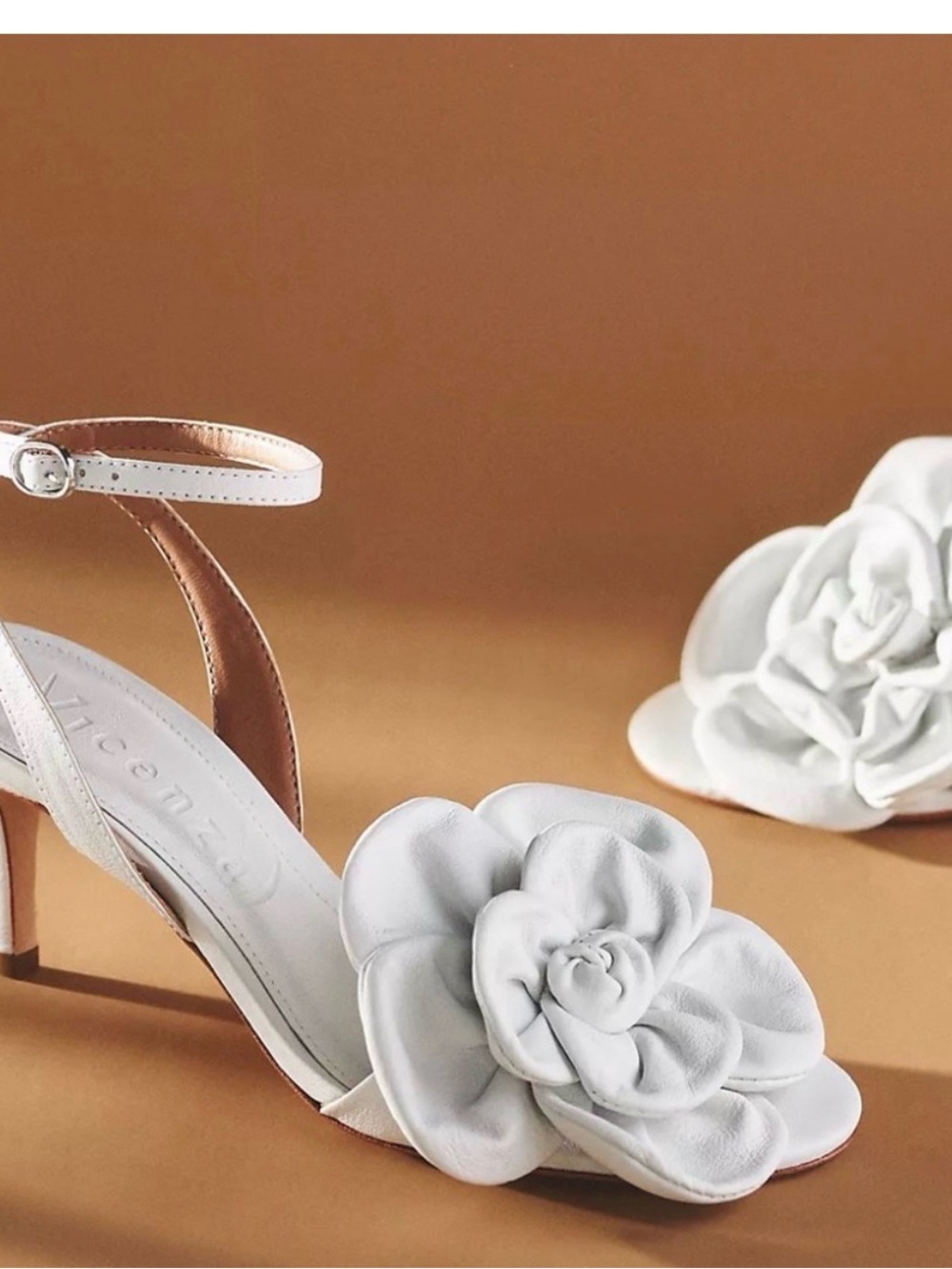 Anthropologie Vicenza  White Floral Ankle-Strap Heels
